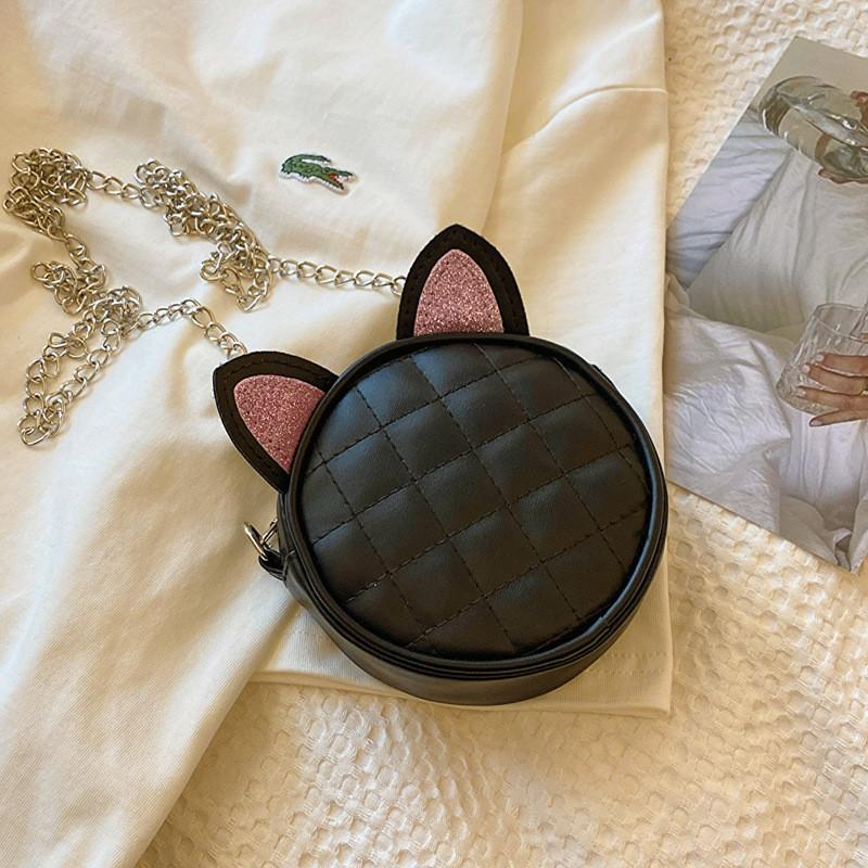 

Adorable Mini Cat Shoulder Bag For Kids Shiny Sequin Round Purse Parent-child чорний
