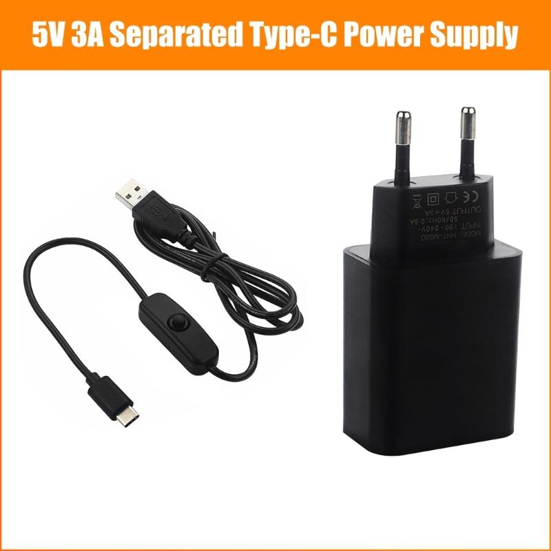 EU/US/UK Plug Type C Power Adapter 1m Cable ON OFF for Pi 3B Split Type 100-240V Input Power Supply