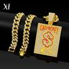 American CASH MONEY Dollar Sign Square Plate Dripping Oil Letter Necklace Pendant Cuban Chain