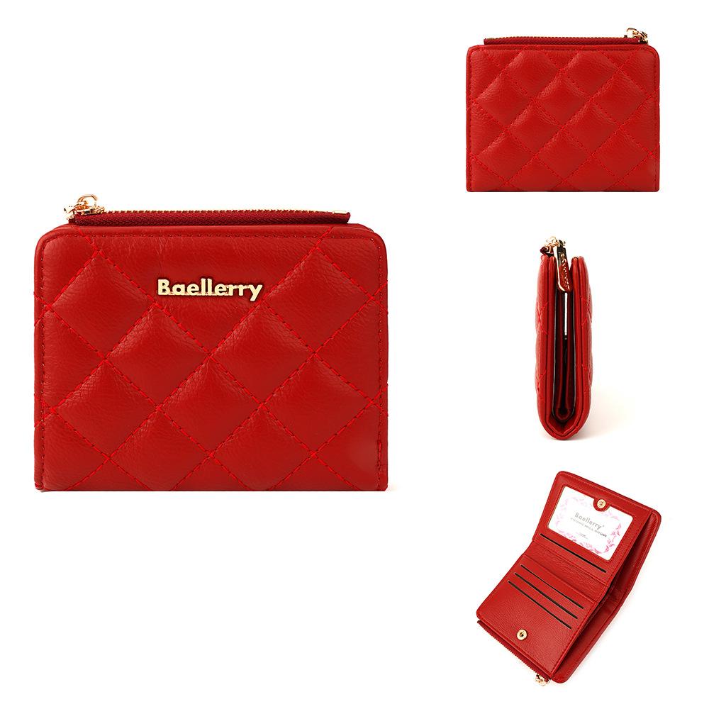 Baellerry Women's Short Pure Diamond Pattern Wallet Zipper Coin Purse Multi-card Slots Billfold Fashion Pu Leather Card Holder