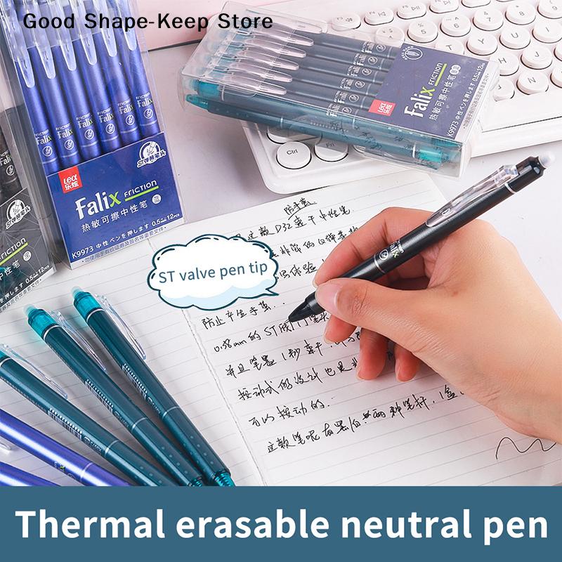 Smooth Writing, 0.5mm Erasable Gel Pen, Press Style, 12-Piece Set, Perfect School or Office Stationery Supplies