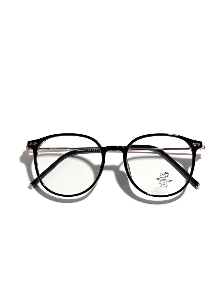 Semi-Metal Frame Round Retro Flat Mirror Women Brown Plain Glasses Men