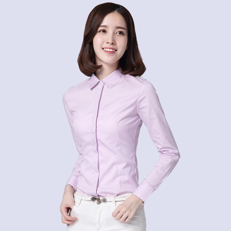 Women Formal Shirt Cotton Plain OL Blouse Button Long Sleeve Suit Office Business Work Regular Fit