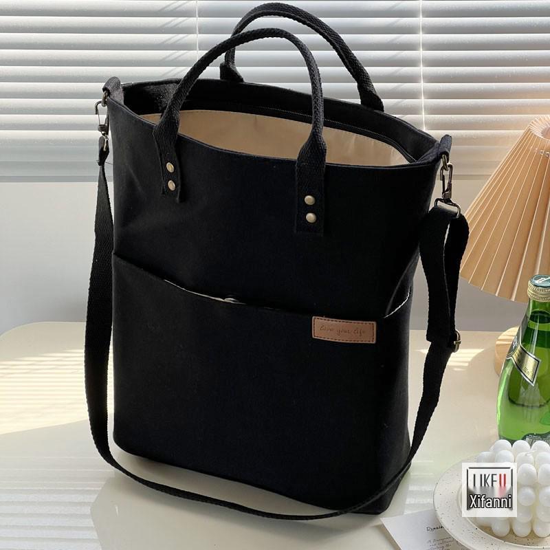 

European Style Zippered Canvas Tote Bag - Casual Literary Student Shoulder & Crossbody Handbag чорний