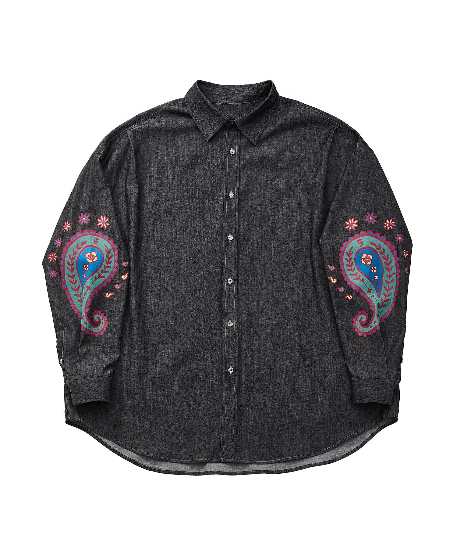 A Nothing Paisley Prt. Denim Pleats Shirt (Black) S