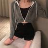 New Spring And Autumn Korean Version Zipper Short Hooded Coat Thin Solid Color Sweater Women