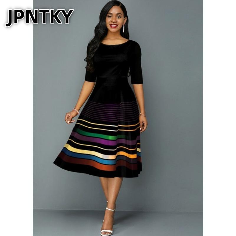 JPNTKY Moda Estiva Primavera Maniche a 1/2 Scollo O Abiti Casual