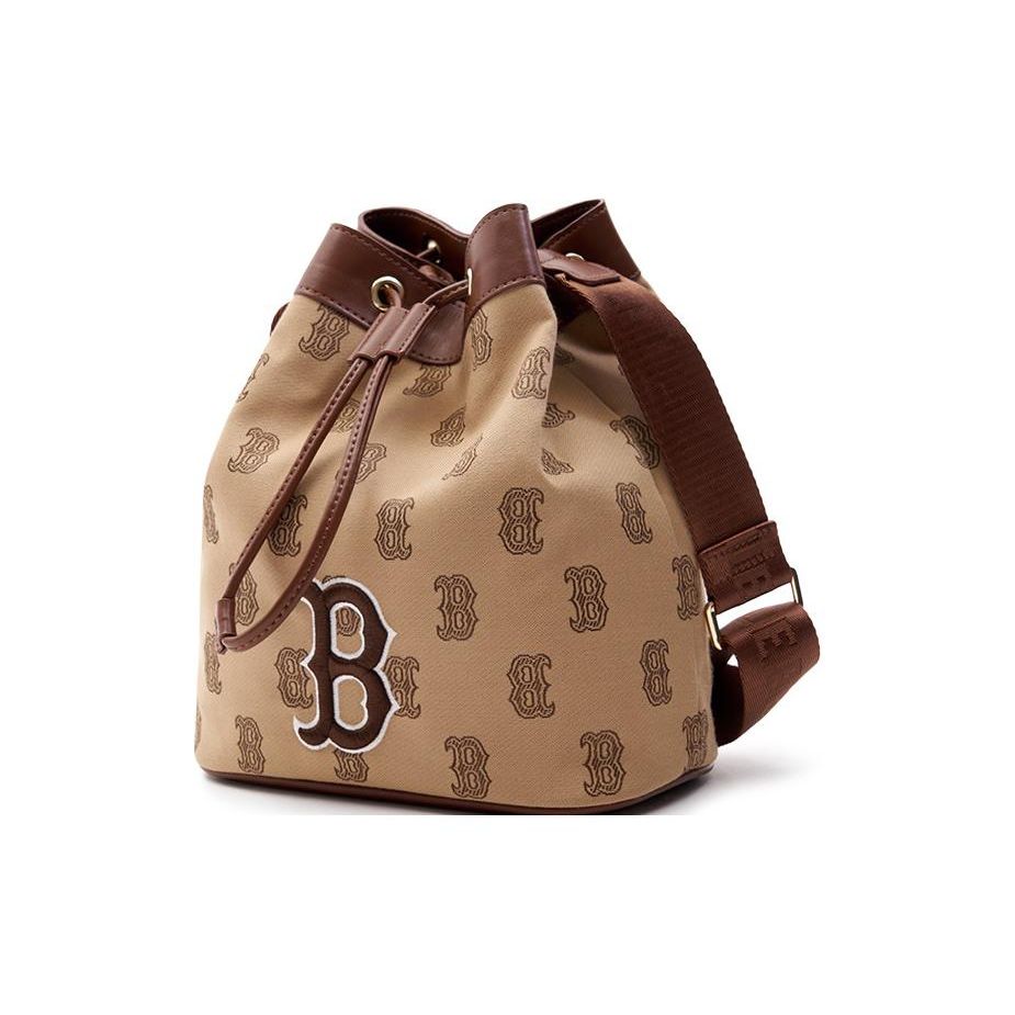 MLB Classic Floral Letter Print Drawstring Canvas Bucket Bag Women Bags Brown 7ACRM063N-43BGD