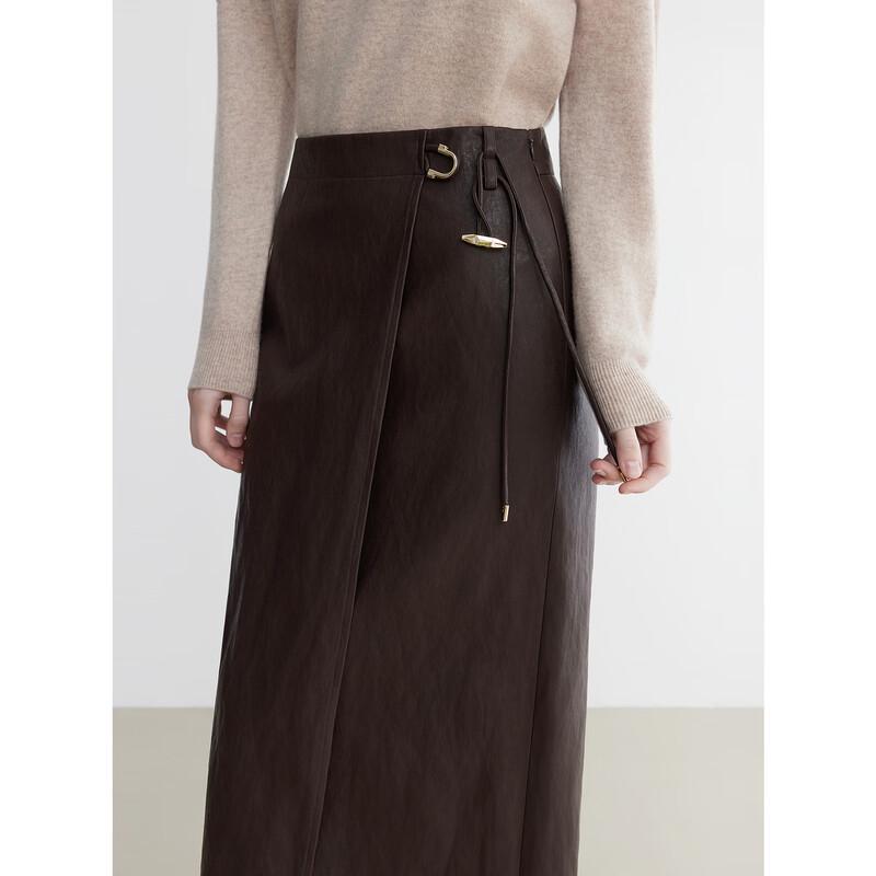 ELLE French Retro PU Leather Straight Skirt