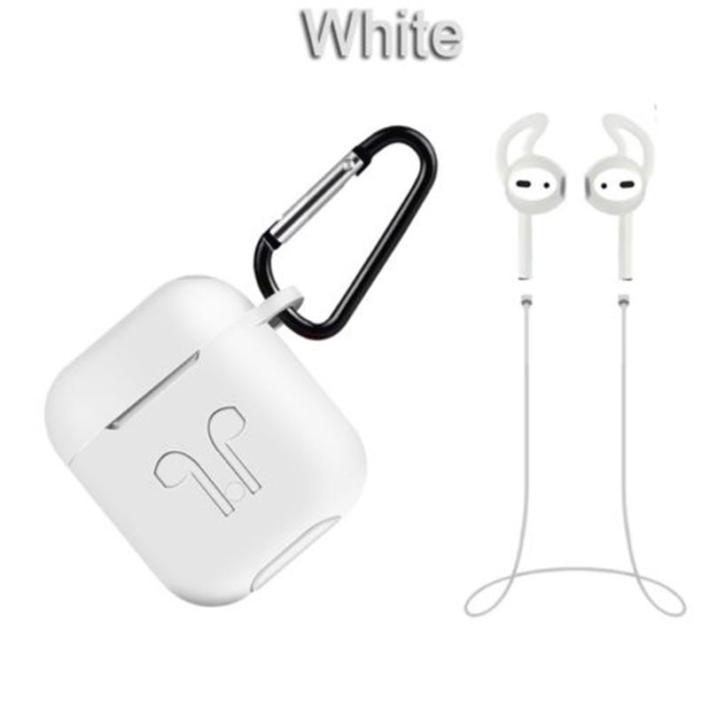 

Silicone Cover Case + Carabiner Hook + Anti-lost Earphone Strap + Ear Tips Set for Apple AirPods білий