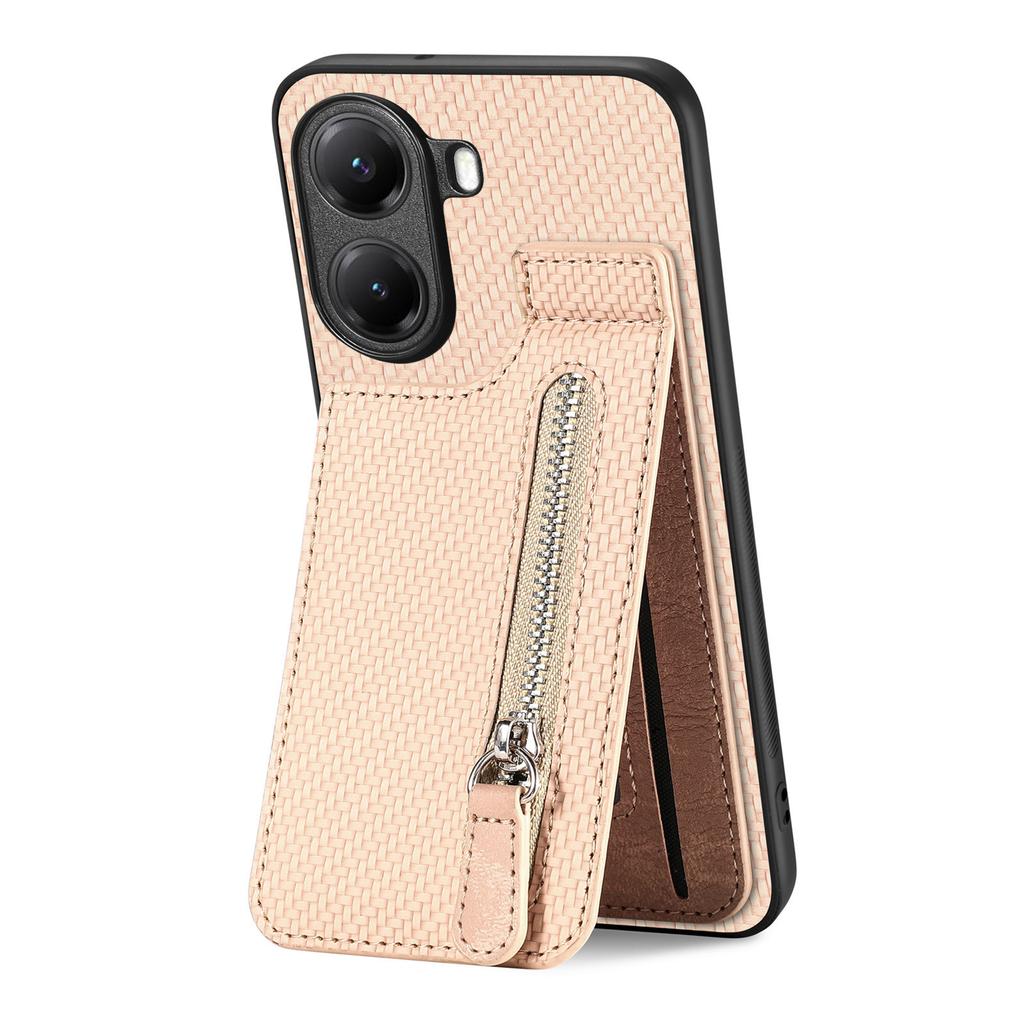 Für Xiaomi Poco X7 Pro 5G/Xiaomi Redmi Turbo 4 5G Hülle Leder Handy Rückseite mit Reißverschluss Kartenhalter Ständer