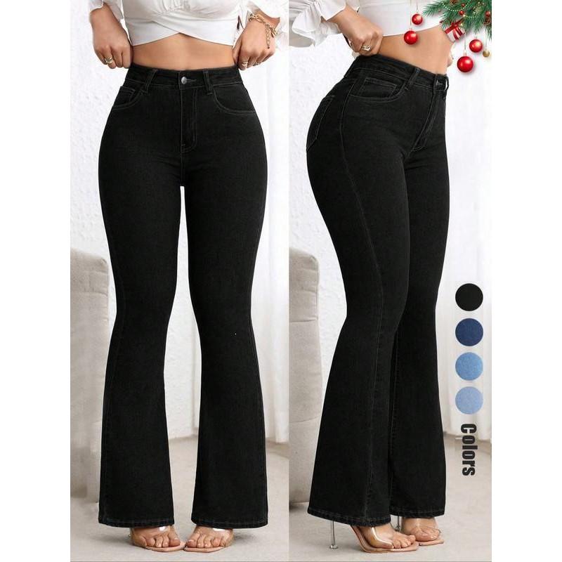 Womens High Waist Stretch Flared Jeans Slim Fit Bootcut Denim Pants Office Casual Wear