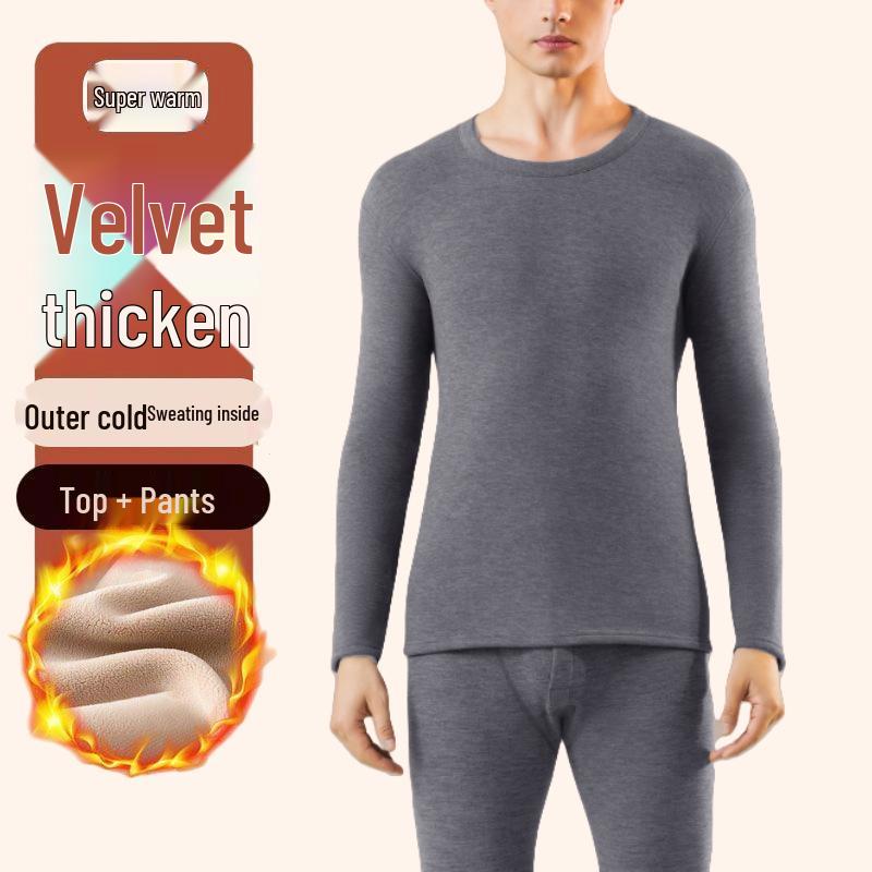 Men's Luxe Fleece-Lined Lambswool Thermal Set for Autumn-Winter