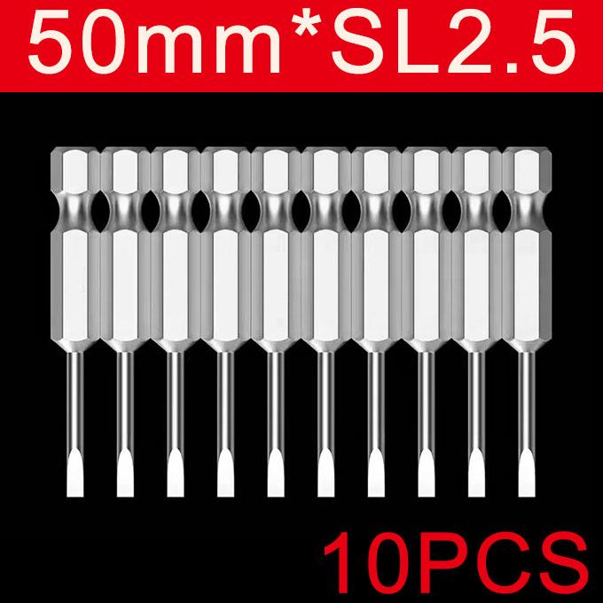 6/10Pcs 50mm 2.0-6.0mm Flat Head Slotted Tip Screwdrivers Bits S2 Alloy 1/4" Magnetic Hand Tools Screwdriver Drill Bit