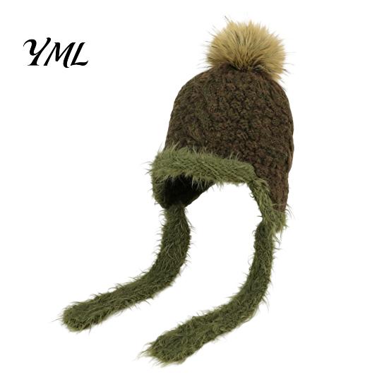 Outdoor Cycling Winter Hat Women Knitted Earflap Hat, Fuzzy Trim Pompom Soft Warm Small Face Effect Knit for Cycling, Cold Weather Daily Wear
