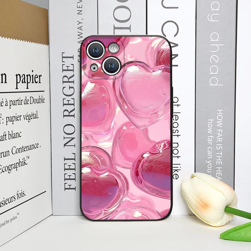 Stylish Pink Heart-Shaped Crystal Phone Case for iPhone 17 16 12 11 14 Plus 13 14 15 Pro Max 12 13 Mini X XS MAX XR Soft Covers