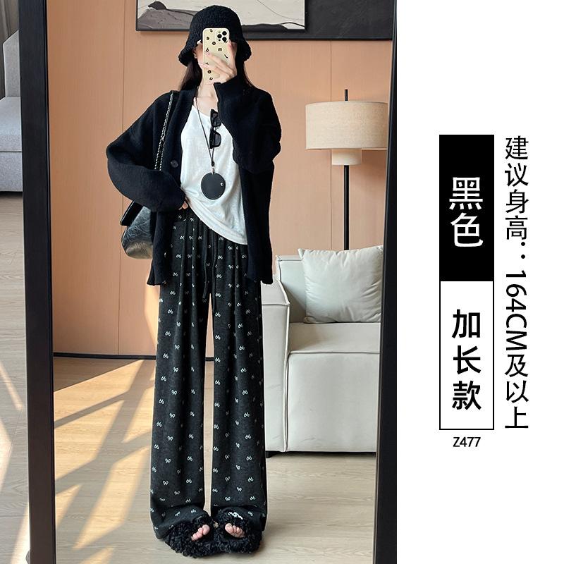 Bow glutinous rice pants women's spring and autumn new high-waisted loose thin casual small straight wide-leg pants