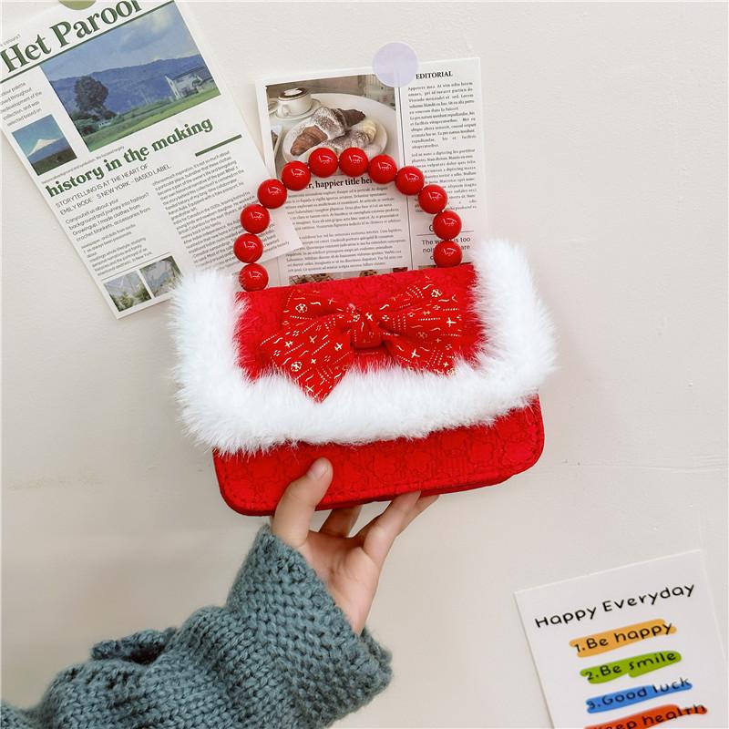 Cute Red Princess Style Children's Coin Bag With Charming Bow And Cartoon Design