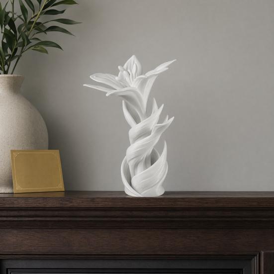 3D Printed Lily Flower Sculpture, Modern Intertwined White Floral Art, Unique Wedding Anniversary Gift for Couple, Elegant Home Decor for Living Room,
