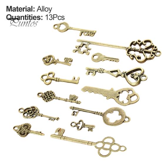 Antique Style Pendents 13Pcs/Bag Pendants Stylish Key Shapes Alloy Charms for Party