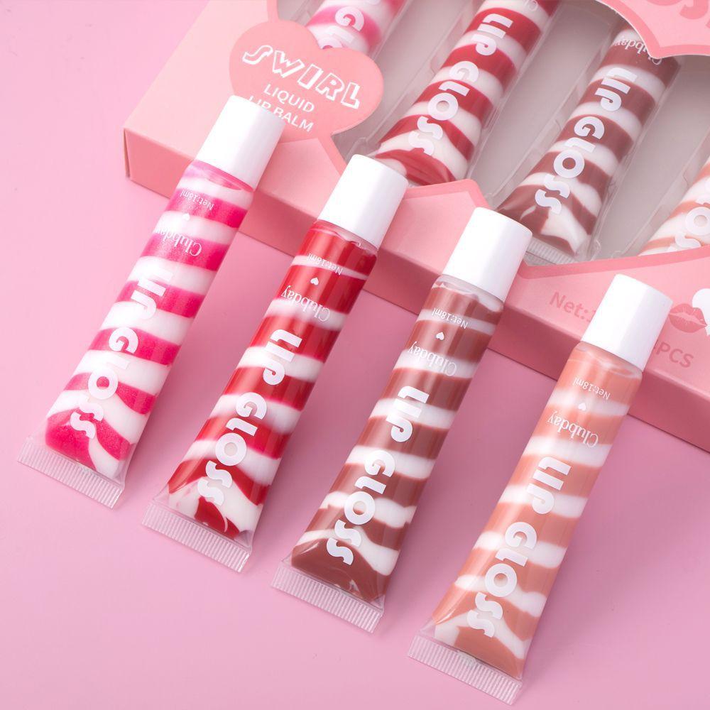 4pcs Colored water light fine flash pearlescent lip gloss set foreign trade hose moisturizing nude lip balm lip glaze
