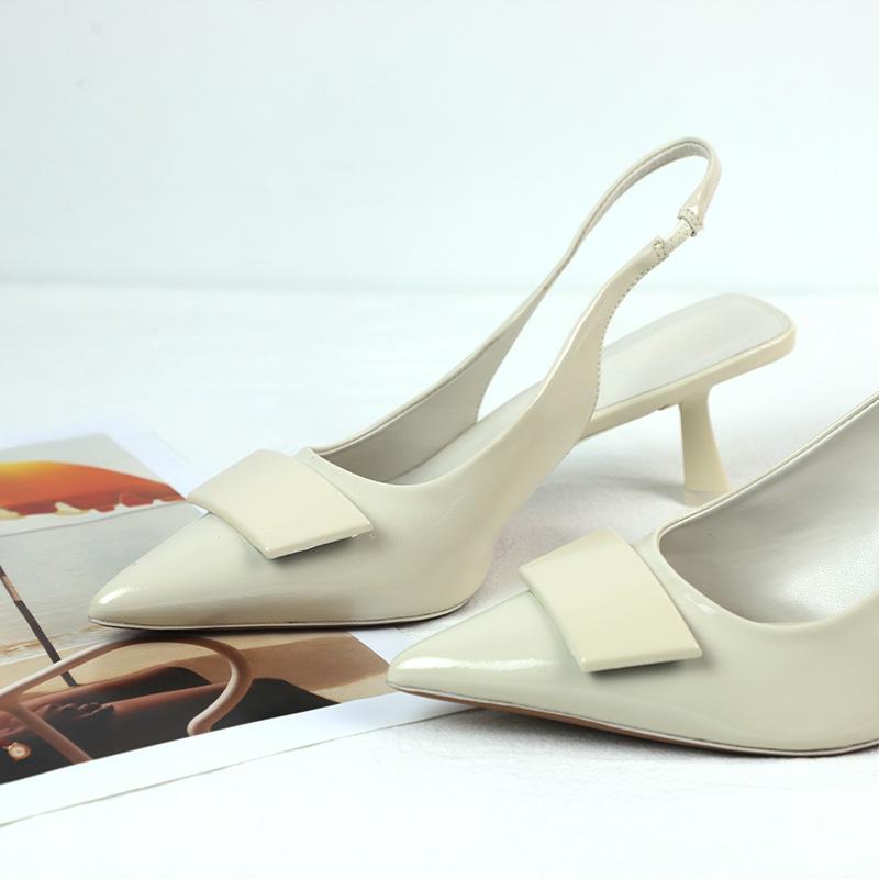 Fashion Summer White Pointed High-heeled Sandals Women Simple Square Buckle Designer Style Lightweight and Elegant Fashion Ladies Shoes