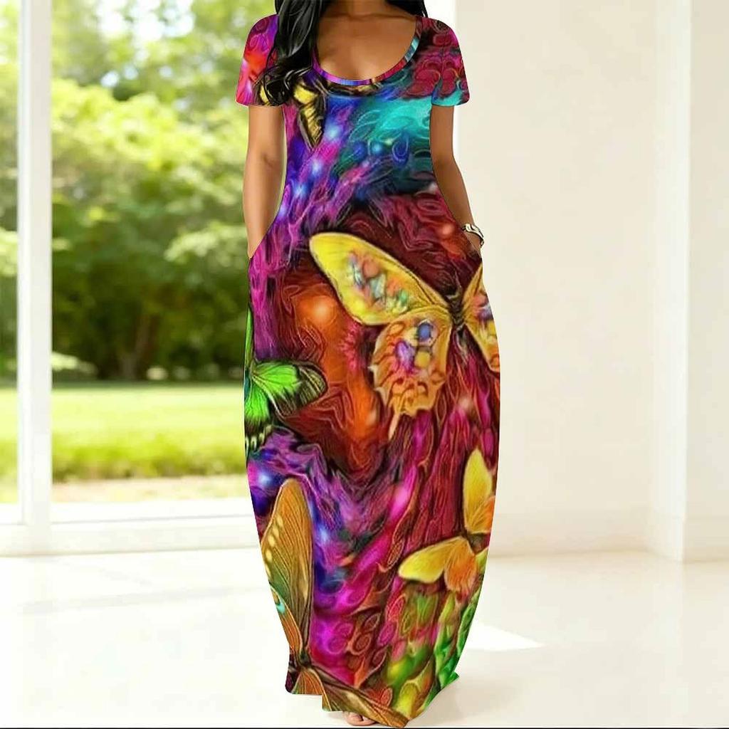 Summer Crew Neck Short Sleeve Tunic For Plus Size Women Loose Comfortable Daily Outfit