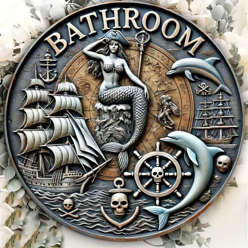 Hexenbesen Halloween Schild, Runde Aluminium Wandplakette 20x20cm