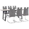 Dining Room Set - 7 Pcs - Grey Faux Leather - Oak - Contemporary Style