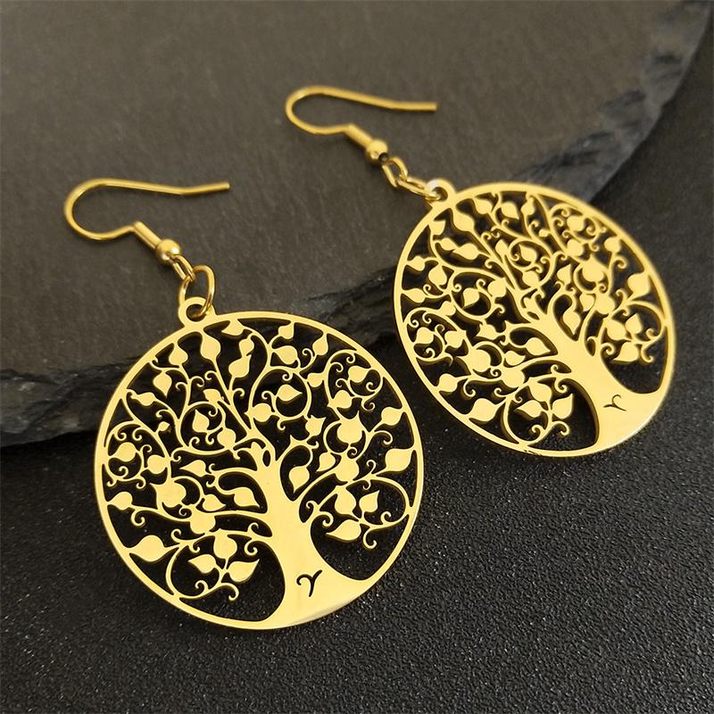 Fashion Tree of Life Stainless Steel Earrings Silver Color Women Dangle Earring Amulet Life Tree Jewelry Party Gift E545S01