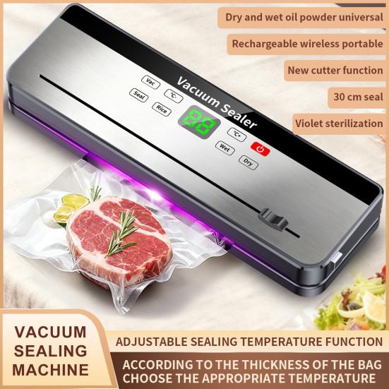 Electric Vacuum Sealer Machine Adjustable Seal Temperature Built-in Cutter Portable Food Sealer Touch Screen Bag Sealer for Kitchen Home Use