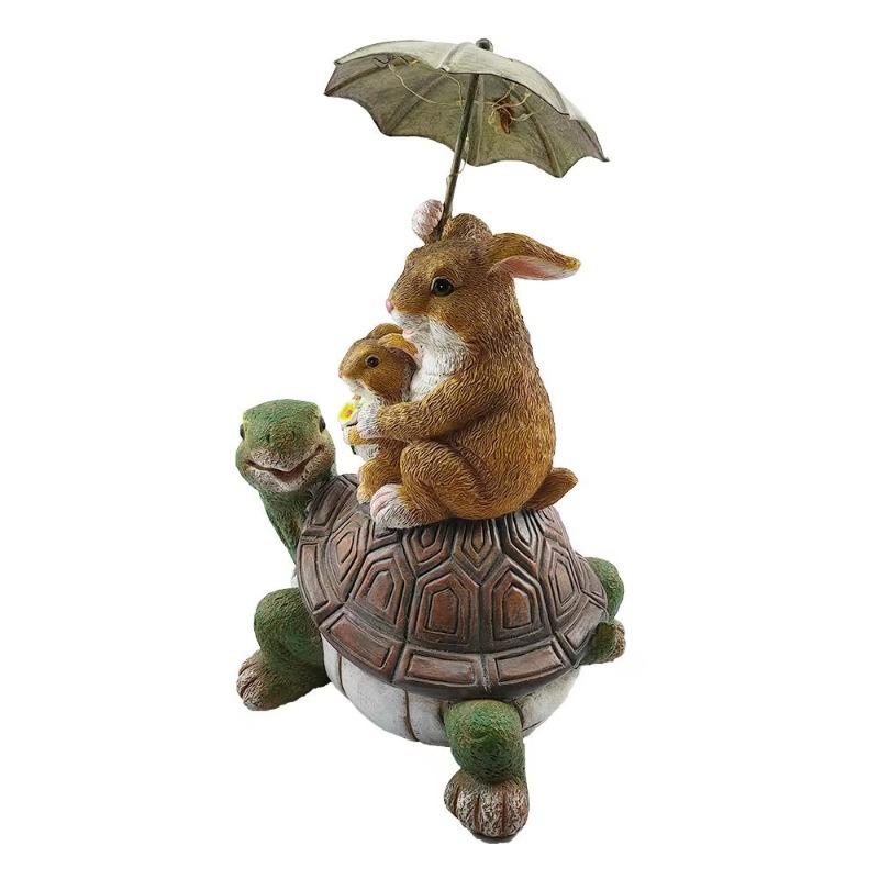 2025 New Creative Turtle Ornament Rabbit Umbrella Garden Balcony Decoration Resin Crafts Solar Luminescence