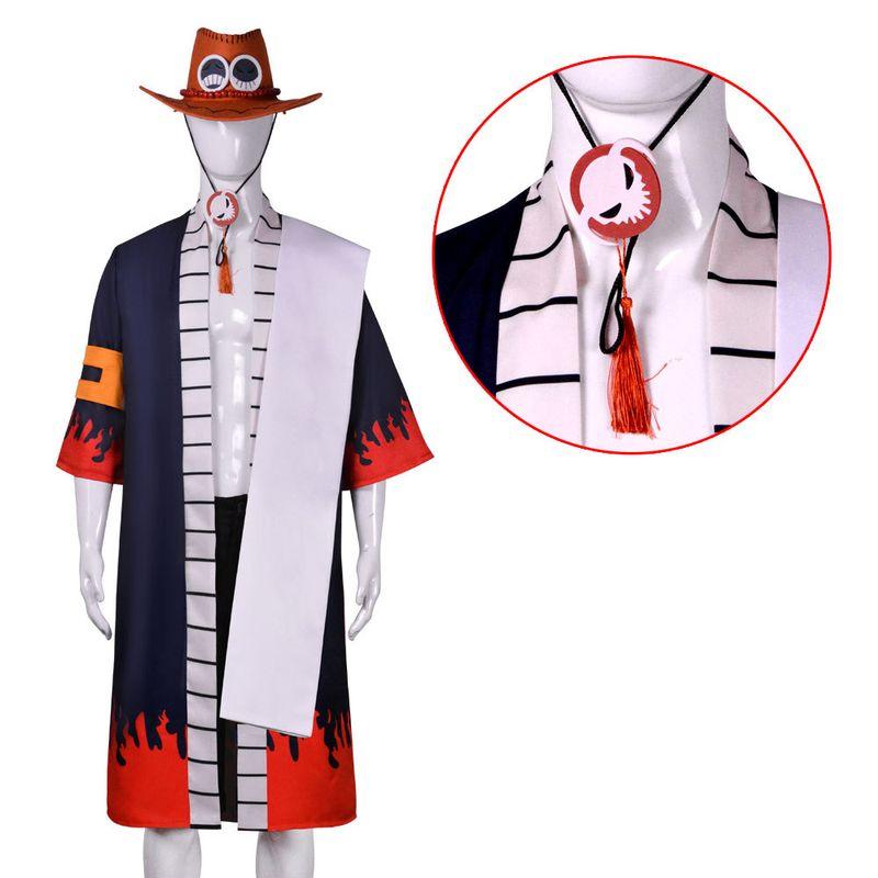 Anime One Piece Cosplay Costume Fire Punch Ace Cosplay Kimono Full Set Two-Dimensional Character Role-Playing Costume in Stock Ace Cosplay Costume (Excluding Hat) S