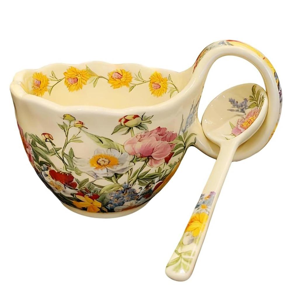 with Loop Handle Microwave Safe Soup Bowl Handmade with Spoon Big Handle Ceramic Soup Bowl Loop Handle Bowl
