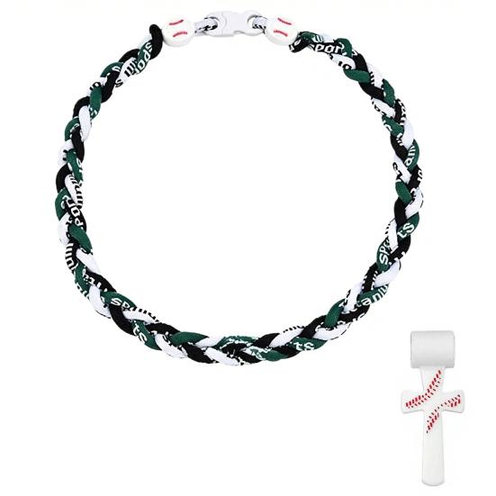 Triple-Rope Baseball Necklace Braided Rope Design Baseball Necklace with Stainless Steel B зелёный