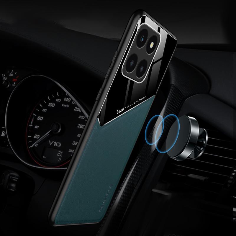 For Honor X6a 4G Case Leather+TPU+PC Phone Back Cover with Car Mount Metal Sheet