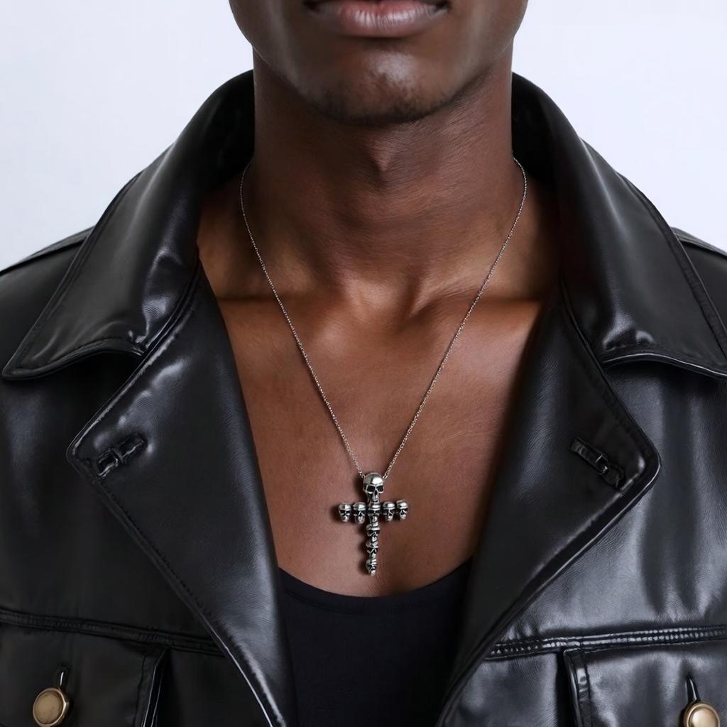 Vintage Skull Cross Pendant Necklace Gothic Jewelry With Adjustable Chain Unique Skull Jewelry Gift For Men And Women