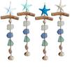 Sea Glass Wooden Nautical Wall Decor Handcrafted Starfish Shells Bathroom Hanging Decoration Beach Coastal Wall Art for Living Room Dining Room