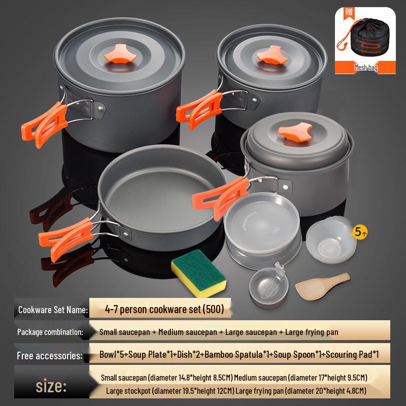 Portable Outdoor Camping Cookware Set: Folding Aluminum Alloy Pots & Kettle
