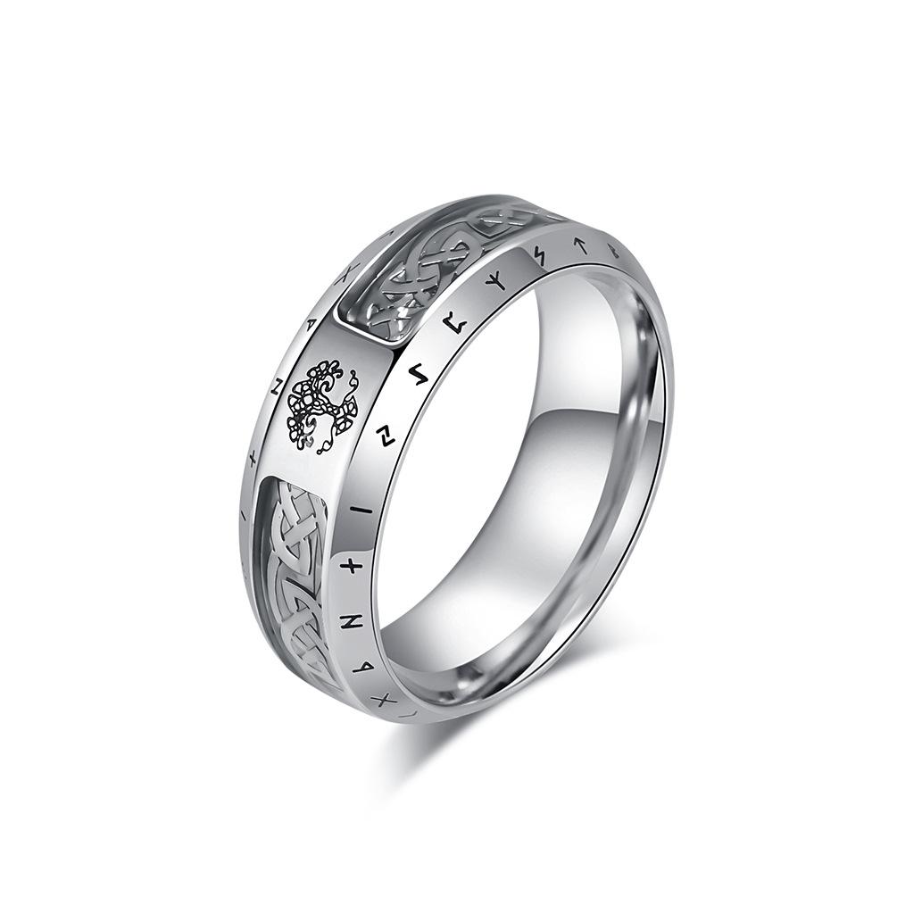 Retro Nordic Viking Text Titanium Steel Ring Niche Personality Tree of Life
