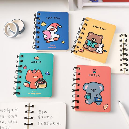 2Pcs Mini Cute Spiral Notebook Cartoon A7 Side-Turning Coil Notebook Smooth Writing Pocket Notepad 80 Pages for Study Office Journaling
