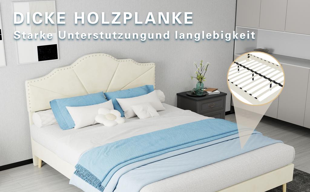 Modern minimalist soft bed, comfortable headboard, 140*200CM, beige, low box bed frame does not include gas rod, include 140*200cm mattress.