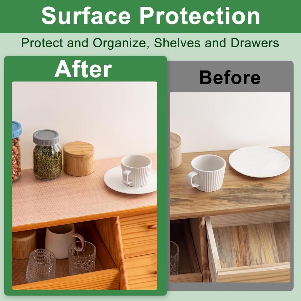 12 Inches X 20 FT Non-Adhesive Shelf Liner Water Resistant Oil-Proof Thickened Easy To Clean and Cut Drawer Mats for Refrigerator, Desk, Cabinet,