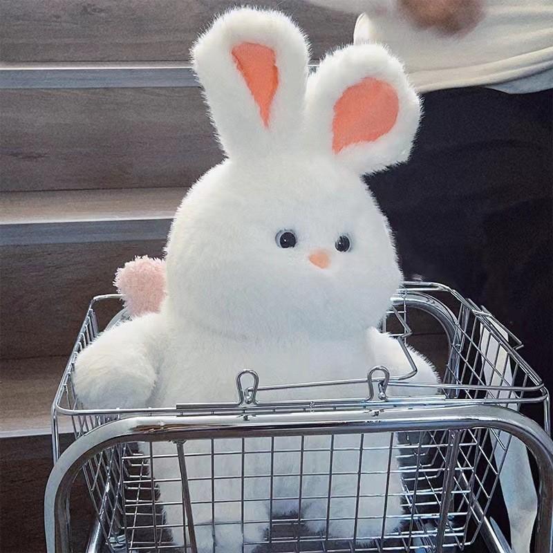 With Bear Rabbit Bib Plush Toy Backpack Stuffed Doll Cartoon Gift Decoration
