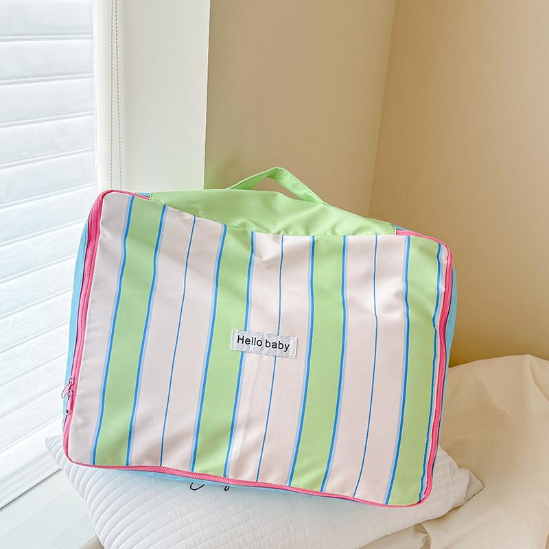 

Стильная детская сумка большой вместимости для путешествий из дышащего холщового материала с геометрическими узорами зелёный