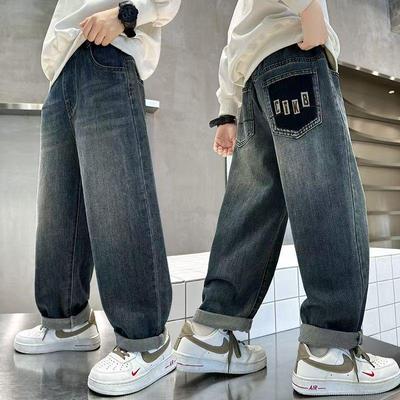 Spring/Autumn Loose-Fit Jeans for Boys, Ages 7-14, Children's Casual Long Pants.