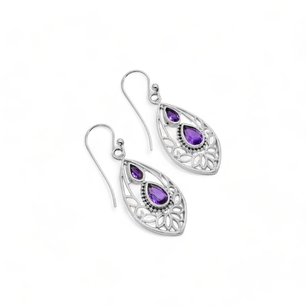 Blue Topaz Sterling Silver Earrings: Filigree Gemstone Jewelry