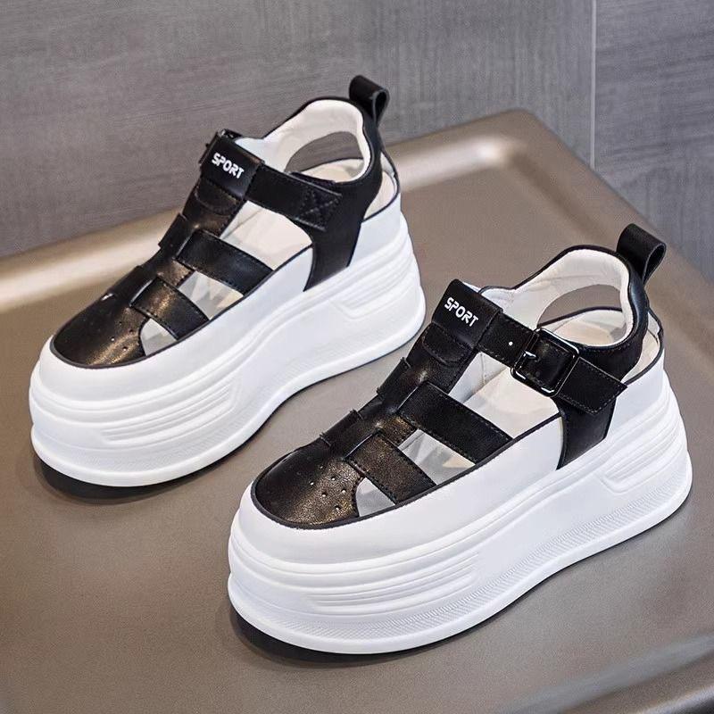 Height-increasing Bag Head Sandals Women Wear Without Revealing Their Toes Autumn New Thick-soled Pig Cage Shoes Hole Shoes