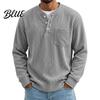 Versatile Ribbed Cuff Pullover Men Corduroy Shirt, Long Sleeve Button Collar with Chest Pocket, Layering Shirts for Loose Fit Textured Sweatshirt Fall