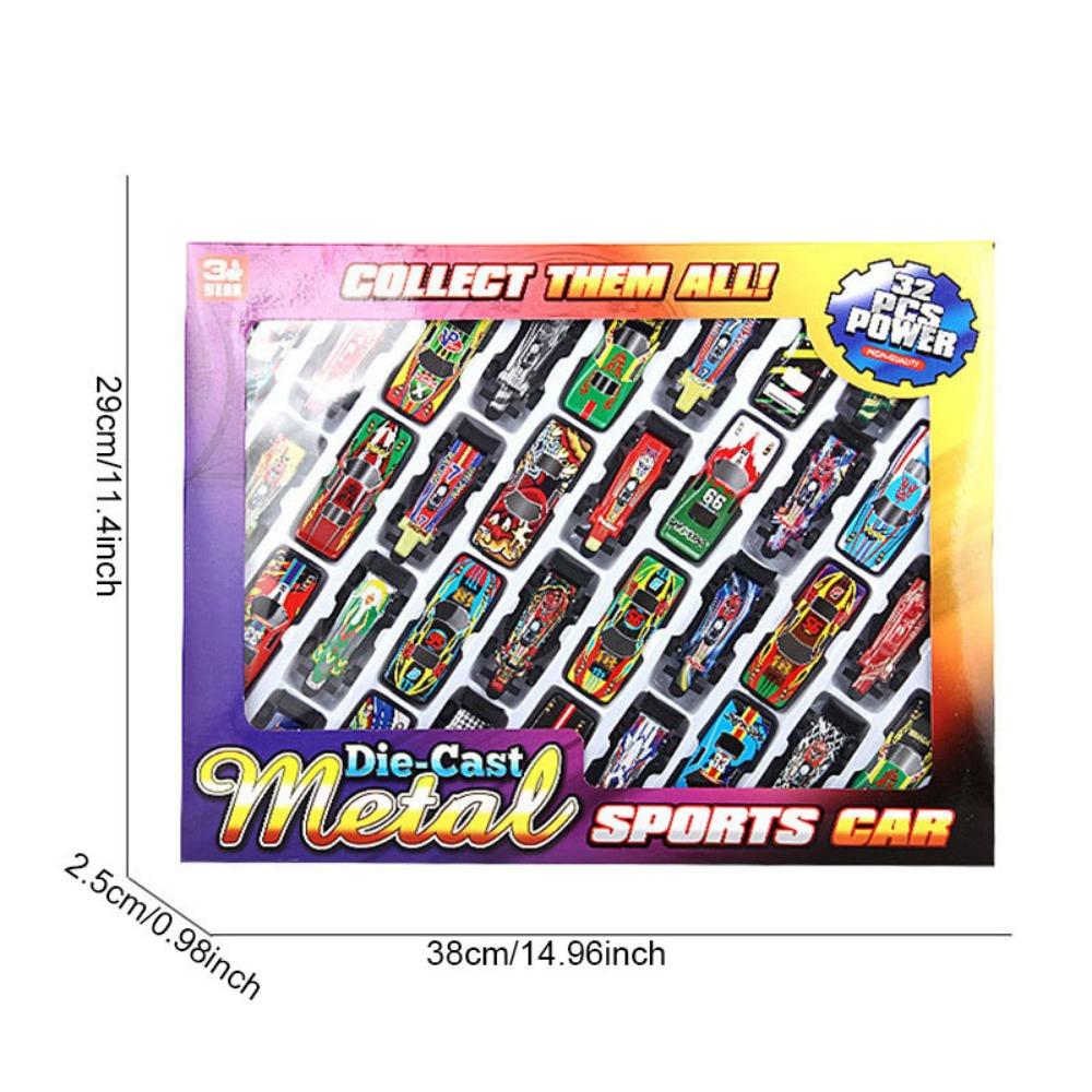 Piccolo set di giocattoli per auto in lega, modello di auto in metallo scorrevole, simulazione di auto a retrocarica, mini modello da corsa, giocattolo per bambini, regalo di compleanno (32pcs)